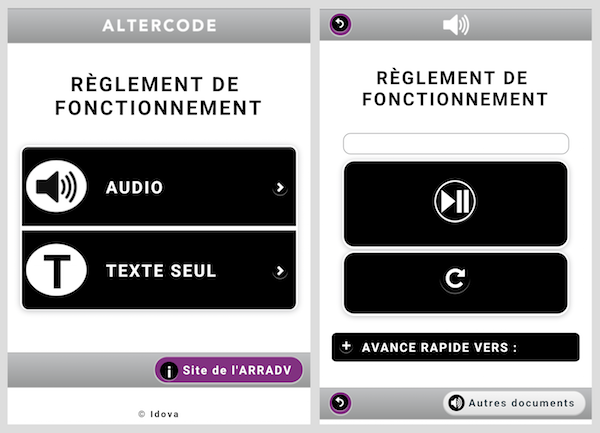 impression écran de la page web Altercode web Altercode dédiée au règlement de fonctionnement de l'ARRADV.