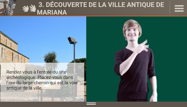 impression écran de l'application dédiée au Musée Archéologique de Mariana en Corse.